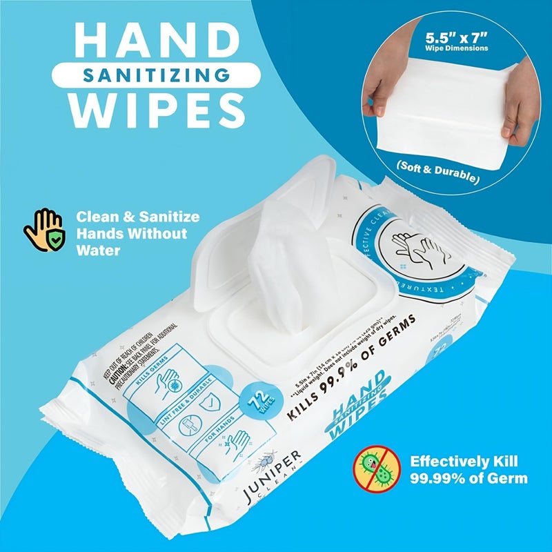 Juniper CLEAN, 24 Pack Hand Sanitizing Wipes, 1728 Count Disposable Hand Sanitizer Wipes, Fresh Scent, Lint Free & Durable - Image 4