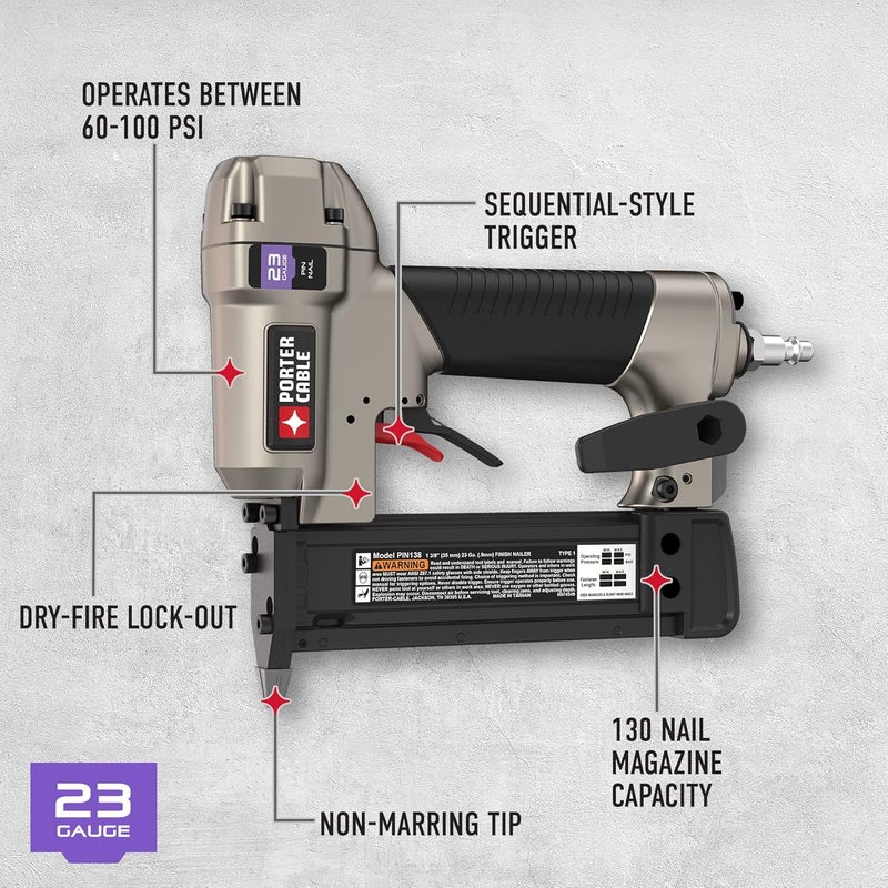 PORTER CABLE Pin Nailer, 23-Gauge, 1-3/8-Inch (PIN138) - Image 3