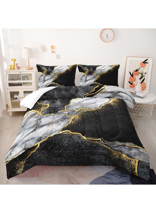 Nttopship Marble Comforter Set Queen Size Black Gold Gray Marble Bedding Set Soft Microfiber Minimalist wind Marble Comforter Sets 3 Pieces with 2 Pillowcases - Image 1