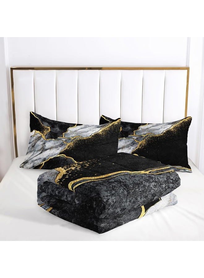 Nttopship Marble Comforter Set Queen Size Black Gold Gray Marble Bedding Set Soft Microfiber Minimalist wind Marble Comforter Sets 3 Pieces with 2 Pillowcases - Image 5