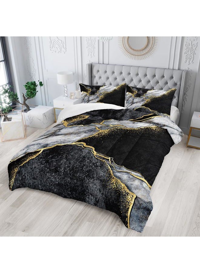Nttopship Marble Comforter Set Queen Size Black Gold Gray Marble Bedding Set Soft Microfiber Minimalist wind Marble Comforter Sets 3 Pieces with 2 Pillowcases - Image 2