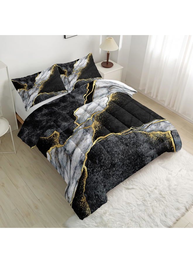 Nttopship Marble Comforter Set Queen Size Black Gold Gray Marble Bedding Set Soft Microfiber Minimalist wind Marble Comforter Sets 3 Pieces with 2 Pillowcases - Image 3