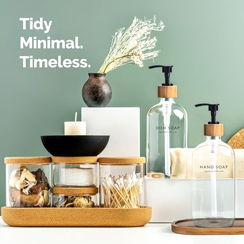 Vine Creations Clear Glass Soap Dispenser Set, Hand Soap and Dish Soap Dispenser Set with Bamboo Tray, 16 oz Glass Dispensers Bottle for Kitchen and Bathroom Decor Modern Boho with Bamboo Pump (Clear) - Image 4