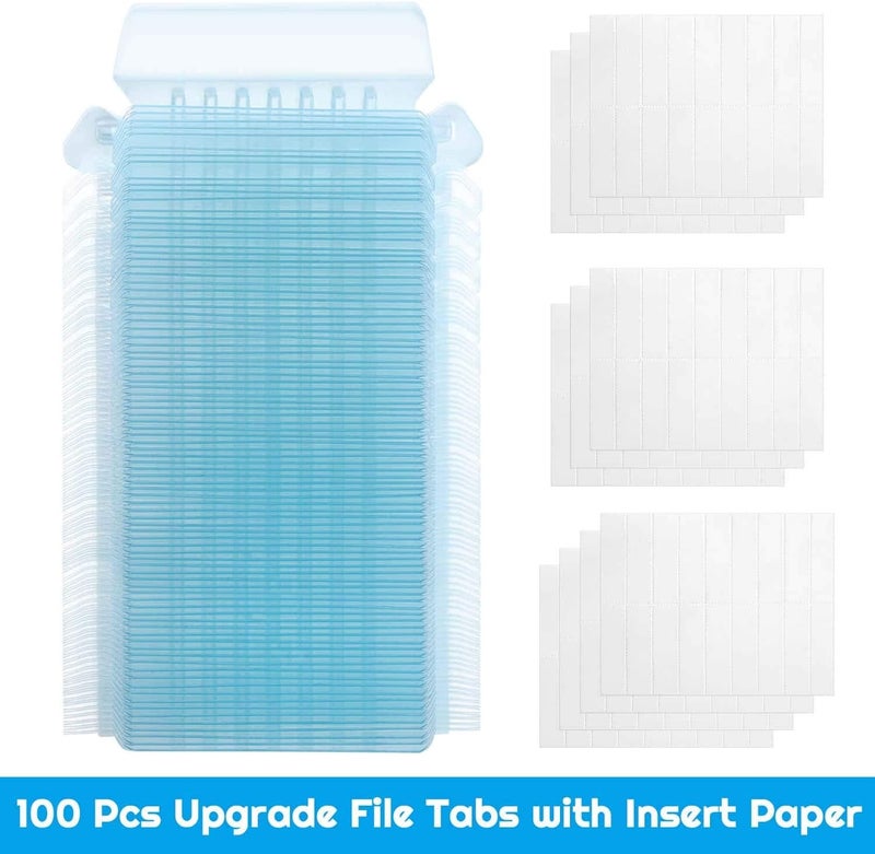 Globally spread simple design 100 Sets Hanging File Folder Tabs (2") – Clear Plastic File Tabs with Blank Paper Inserts | Easy-to-Read File Folder Labels for Home/Office Filing Cabinets & Hanging Folders Repeated use resistant selected material - Image 5