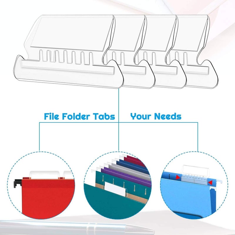 Globally spread simple design 100 Sets Hanging File Folder Tabs (2") – Clear Plastic File Tabs with Blank Paper Inserts | Easy-to-Read File Folder Labels for Home/Office Filing Cabinets & Hanging Folders Repeated use resistant selected material - Image 1