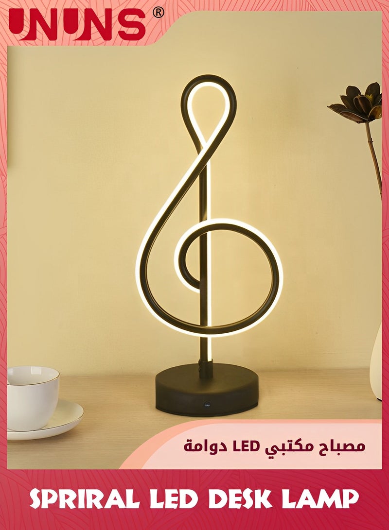UNUNS Modern Table Lamp,LED Bedside Lamp With USB Port,Touch Stepless Dimmable Nightstand lamp,Unique Musical Note lamp For Bedroom Living Room Home Office,Spiral Lamp,Black - Image 2