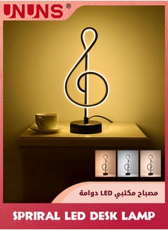 UNUNS Modern Table Lamp,LED Bedside Lamp With USB Port,Touch Stepless Dimmable Nightstand lamp,Unique Musical Note lamp For Bedroom Living Room Home Office,Spiral Lamp,Black  - Image 1
