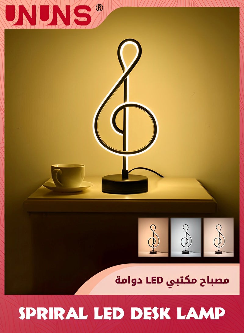 UNUNS Modern Table Lamp,LED Bedside Lamp With USB Port,Touch Stepless Dimmable Nightstand lamp,Unique Musical Note lamp For Bedroom Living Room Home Office,Spiral Lamp,Black - Image 1