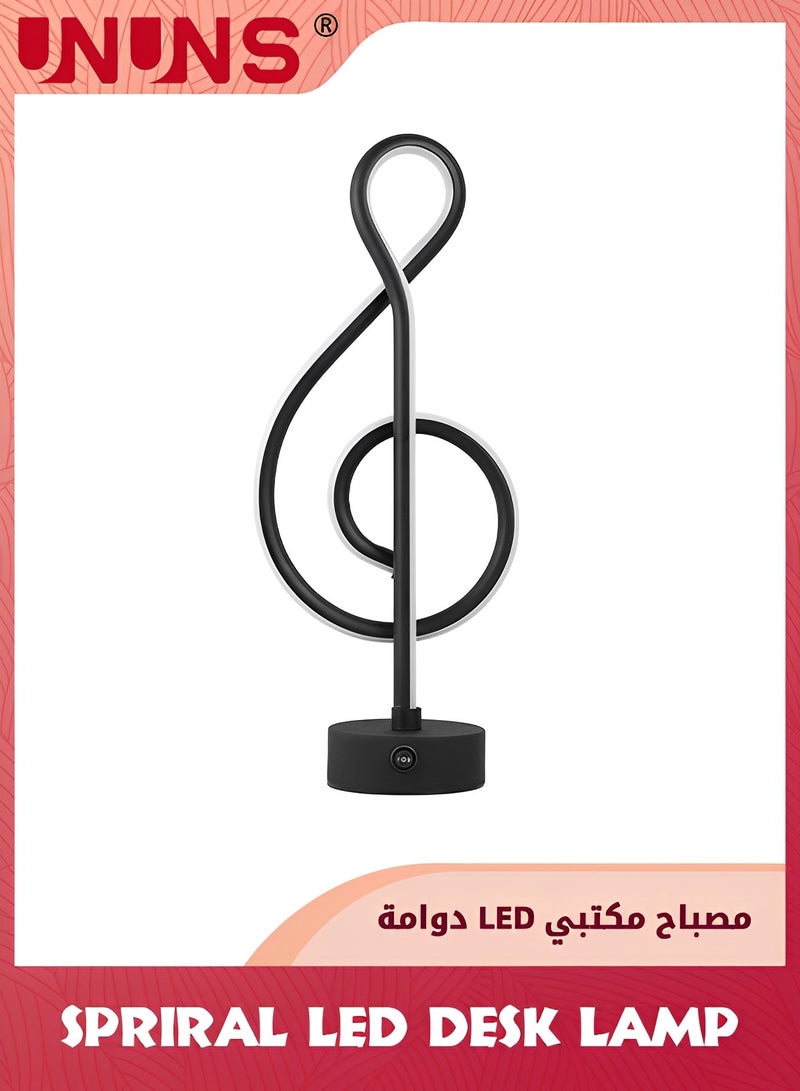 UNUNS Modern Table Lamp,LED Bedside Lamp With USB Port,Touch Stepless Dimmable Nightstand lamp,Unique Musical Note lamp For Bedroom Living Room Home Office,Spiral Lamp,Black - Image 3