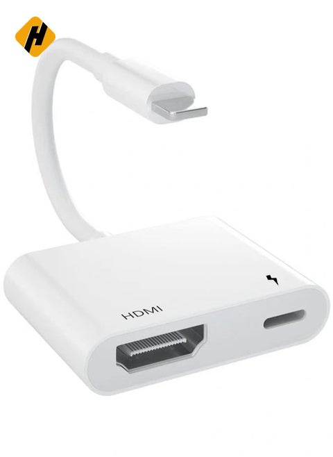 محول HDMI لجهاز iPhone to TV ، iPad إلى HDMI ، محول AV الرقمي 1080p HD (لا حاجة إلى الطاقة) توافق موصل شاشة مزامنة الفيديو والصوت مع iPhone 14/13/11/x/8/ipad/to hdtv ، projector ، monitor.