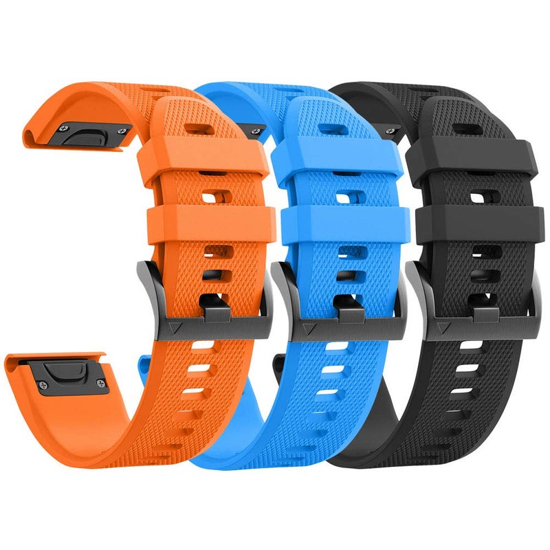 ANCOOL for Fenix 5 Watch Band/Fenix 6 Watch Band/Garmin Fenix 7 Band 22mm Soft Silicone Bands Compatible With Garmin S62 Watch Bands/Fenix 5 PLUS Band(Black,Orange,Blue) - Image 1