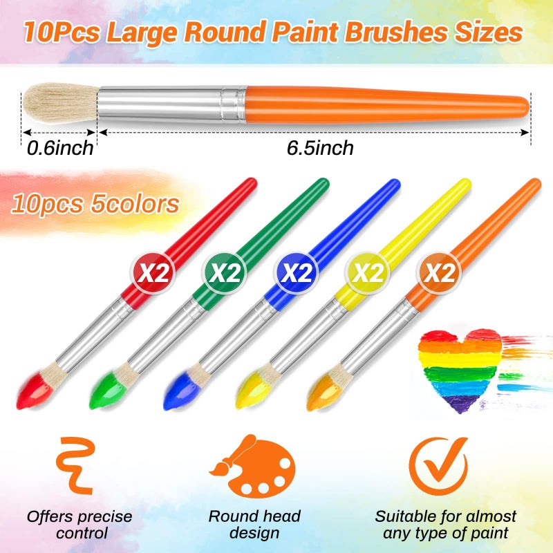 anezus 10Pcs Paint Brushes for Kids, Anezus Children Paint Brushes Toddler Large Chubby Kids Paint Brush Set for Preschool Daycare Classroom Washable Paint Acrylic Paint - Image 4