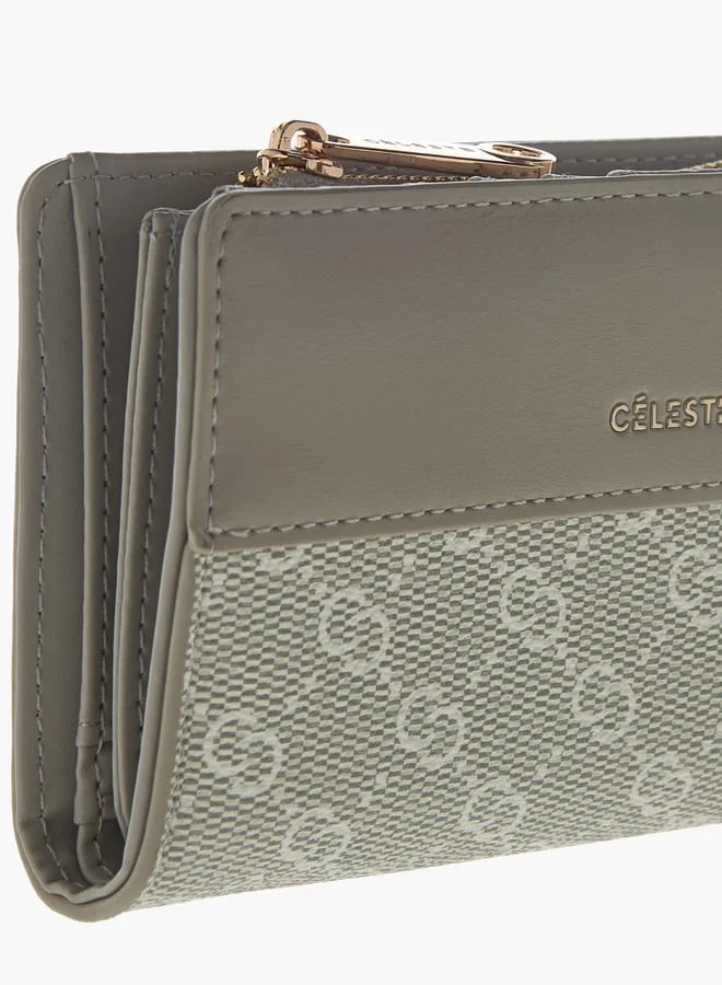سيليست Womens Monogram Print Bi-Fold Wallet With Magnetic Closure