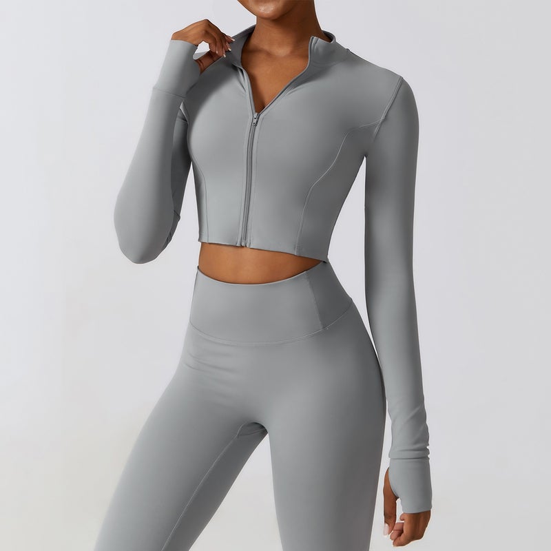 Zippered Outdoor Running Yoga Jacket - Slimming Long Sleeve Fitness Coat for Women, Quick-Drying Yoga Wear 8047