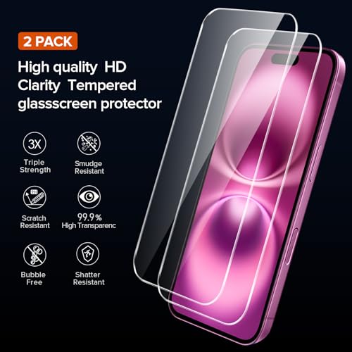 ivoler 3-in-1 Clear Case Designed for iPhone 16 Plus 6.7'' 2024 with 2 Pack Tempered Glass Screen Protector, Military Shockproof Hard Back Slim Phone Cover - Clear - Image 3