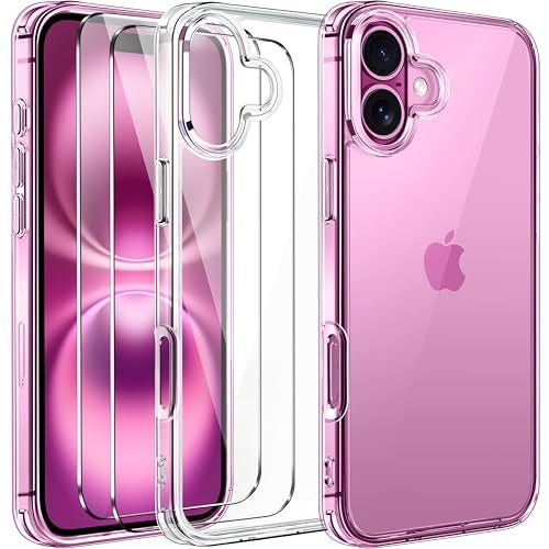 ivoler 3-in-1 Clear Case Designed for iPhone 16 Plus 6.7'' 2024 with 2 Pack Tempered Glass Screen Protector, Military Shockproof Hard Back Slim Phone Cover - Clear - Image 1