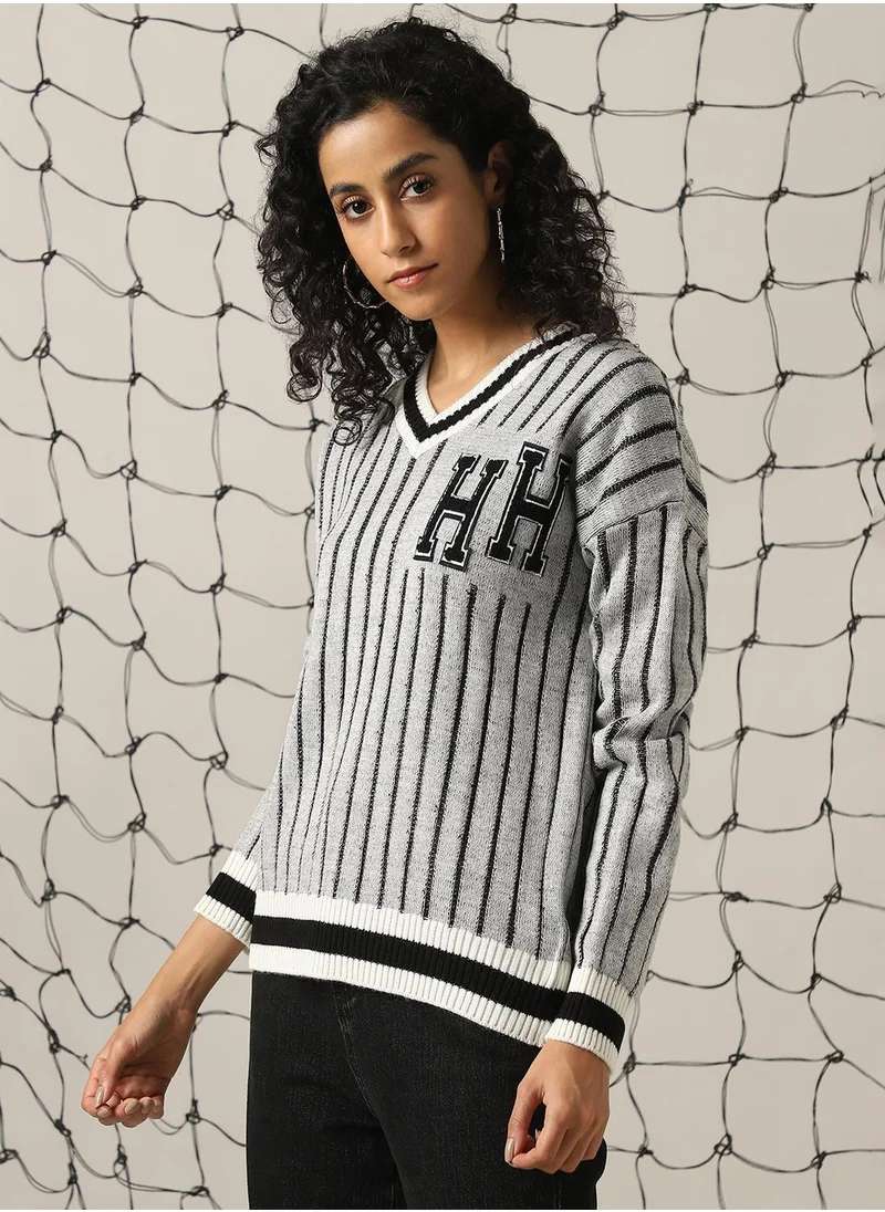 هوبرهولمي Women's Black 100% Acrylic Solid Oversized Sweater