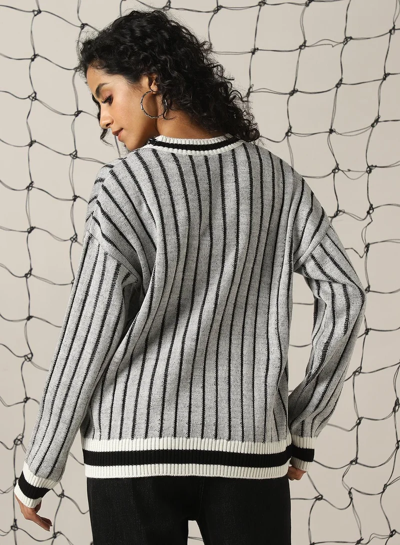 Hubberholme Women's Black 100% Acrylic Solid Oversized Sweater