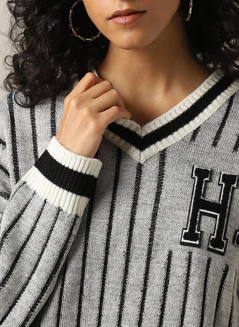 Hubberholme Women's Black 100% Acrylic Solid Oversized Sweater