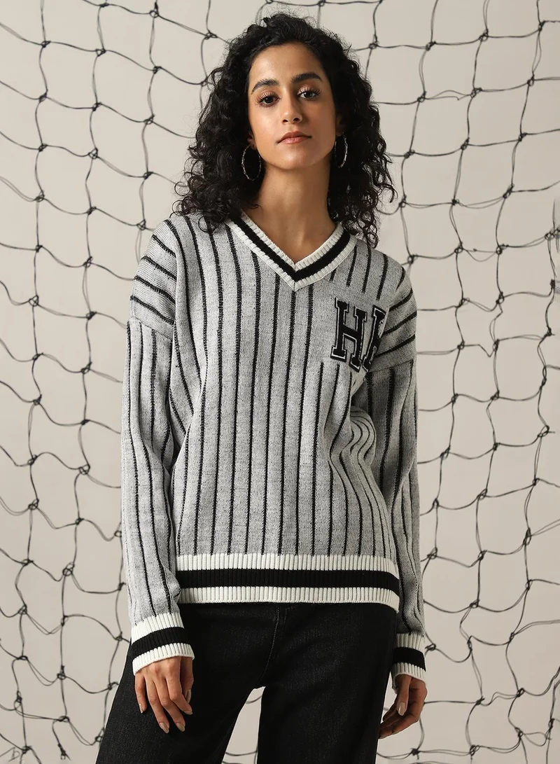 Hubberholme Women's Black 100% Acrylic Solid Oversized Sweater