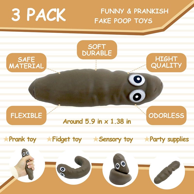 Deermon Novelty 3 Pack Funny Stretchy Sensory Stress Relief Poo Toys, Joke Tricky Fidget Anxiety Prank Poop Shape Autism Toy for Adults Teens Kids Party Favor - Image 5