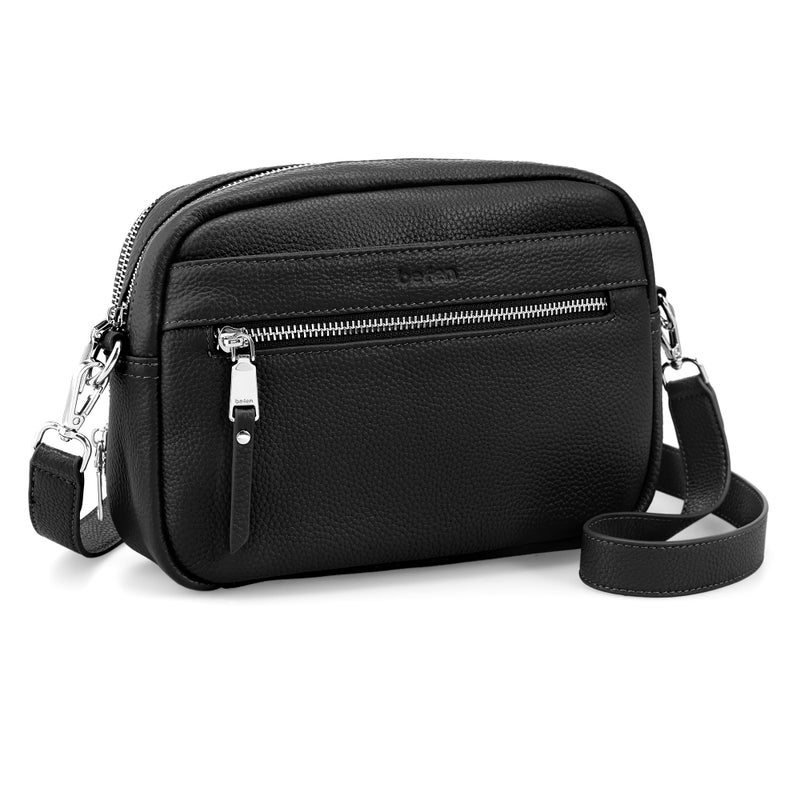 befen Genuine Leather Crossbody Bags for Women Camera Purses with Built in RFID Wallet Woman Small Shoulder Bag Handbags, black - Image 1