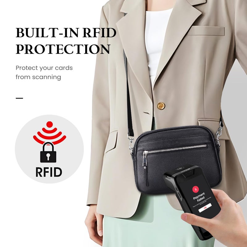 befen Genuine Leather Crossbody Bags for Women Camera Purses with Built in RFID Wallet Woman Small Shoulder Bag Handbags, black - Image 5