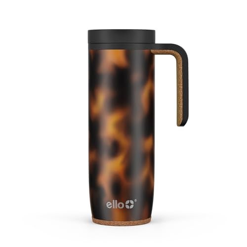 Ello Magnet 18oz Stainless Steel Travel Mug with Handle and Leak Proof Lid Vacuum Insulated Coffee Cup Keeps Drinks Hot for 5 Hours BPA Free Tumbler with Built In Coaster Tortoiseshell - Image 1