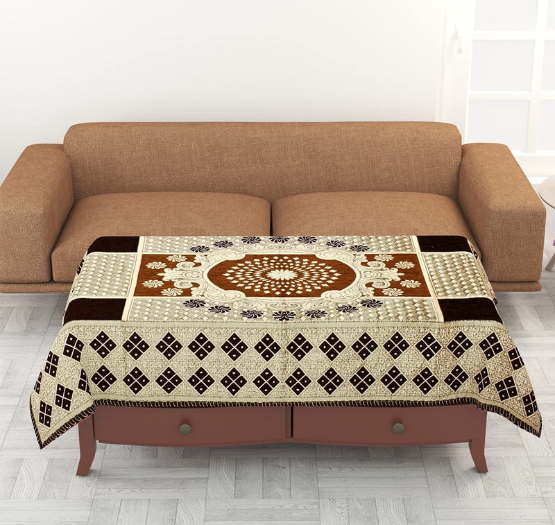 jayvaam SAWNA Homes 5 Seater Sofa Cover with Centre Table Mat | Chenille & Jackquard Sofa Panel 16 Pcs Set with Arm Cover 3+1+1 | 3+2 Seater Couch Cover for Living Room, Coffee - Image 5