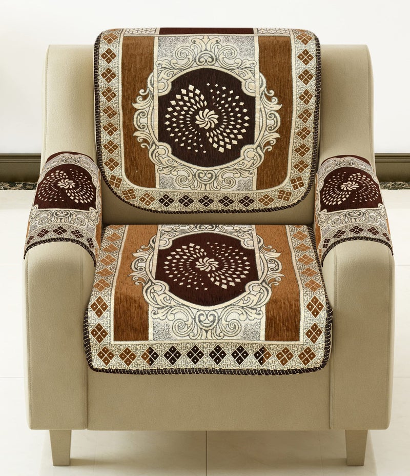 jayvaam SAWNA Homes 5 Seater Sofa Cover with Centre Table Mat | Chenille & Jackquard Sofa Panel 16 Pcs Set with Arm Cover 3+1+1 | 3+2 Seater Couch Cover for Living Room, Coffee - Image 2