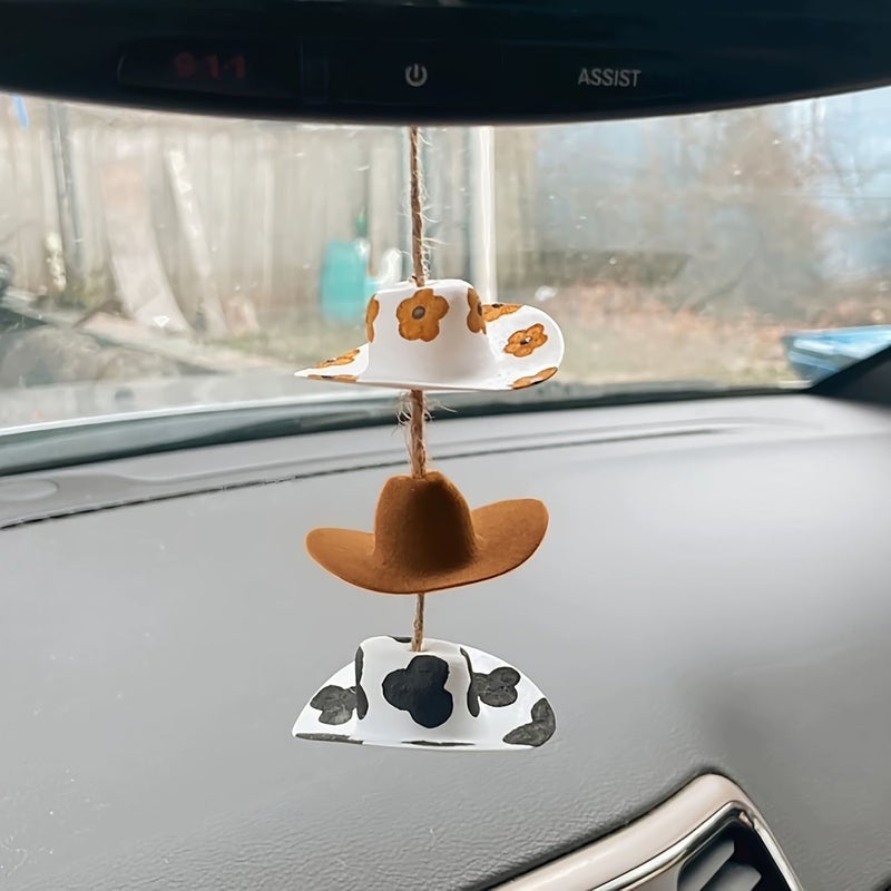 Western Cowboy Hat Car Charm Cute Felt Mini Hanging Decor for Women Girls - Image 1