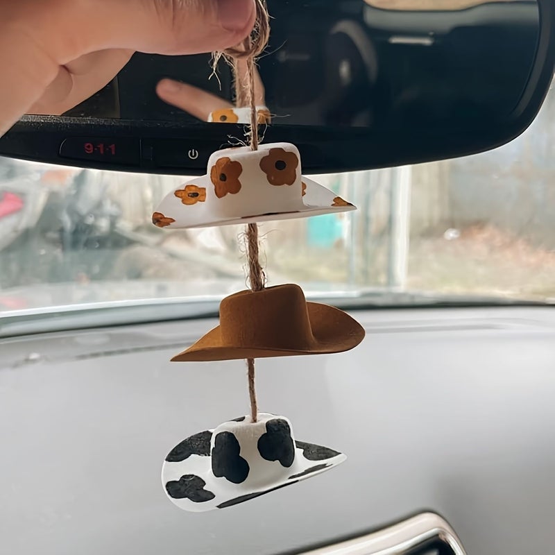 Western Cowboy Hat Car Charm Cute Felt Mini Hanging Decor for Women Girls - Image 5