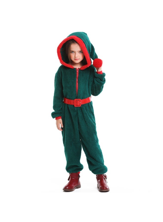 NIBEMINENT Coral fleece children's dark green parent-child Christmas clothing - Image 1
