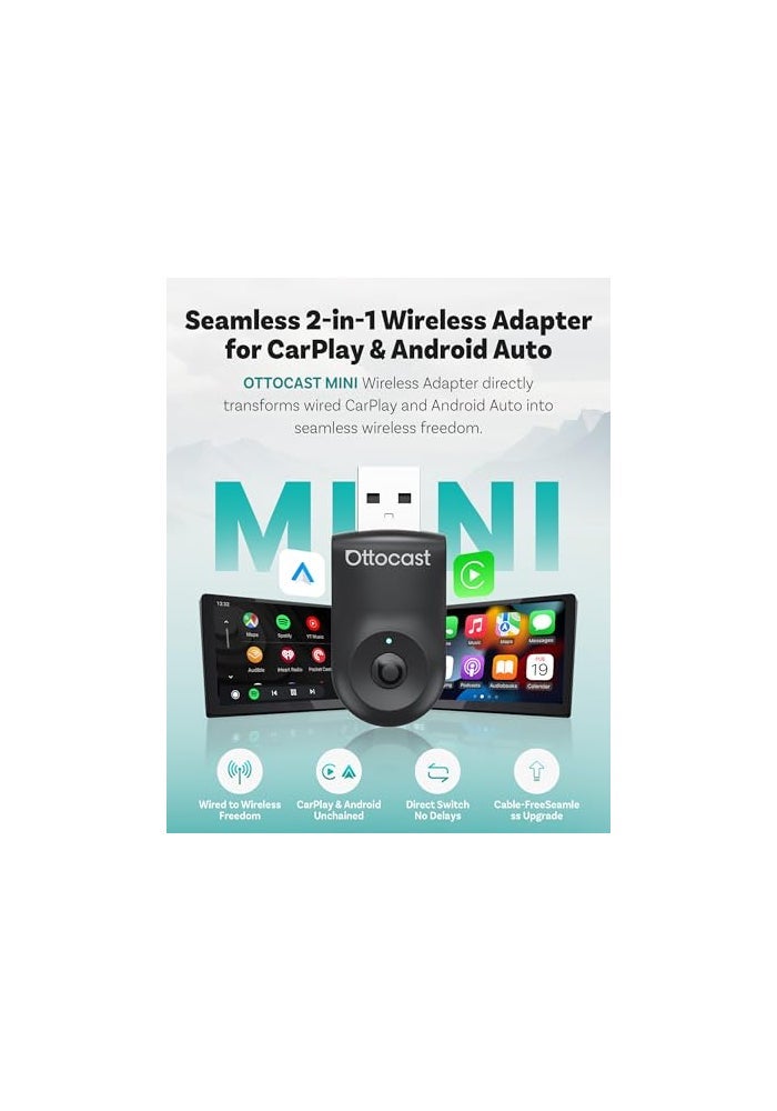 OTTOCAST Mini 2025 2in1 Wireless CarPlayAndroid Auto Adapter 5GHz WiFi Auto Connect for 2016 Cars - Image 3