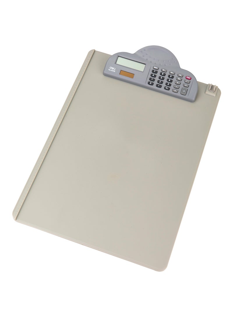 Deli E9259 A4 ABS Clipboard with Hook and 8-Digit Calculator, 3mm Thickness, Single-Sided, Gray - Image 3