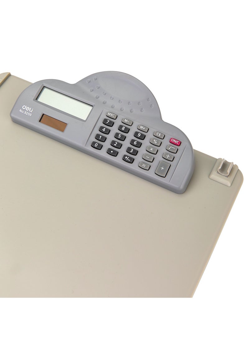 Deli E9259 A4 ABS Clipboard with Hook and 8-Digit Calculator, 3mm Thickness, Single-Sided, Gray - Image 4