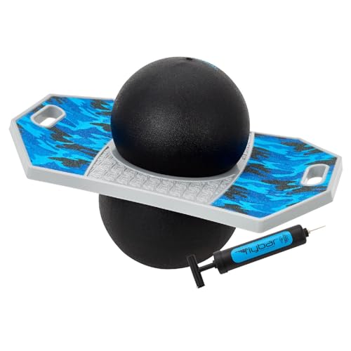 Flybar Pogo Trick Ball for Kids Trick Bounce Board for Boys and Girls Ages 6 Up to 160 lbs Includes Pump Easy to Carry Handle Durable Plastic Deck Indoor Outdoor Toy Pogo Jumper Blue Camo - Image 1