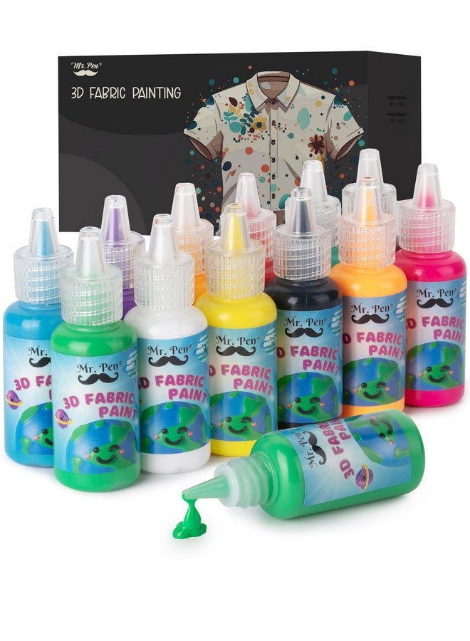 Mr. Pen 3D Fabric Paint Set 12 Colors 0.67 Oz 3D Paint For Fabric Paint For Fabric 3D Paint For Clothing Tshirt Paint Fabric Paint For Clothes - Image 1