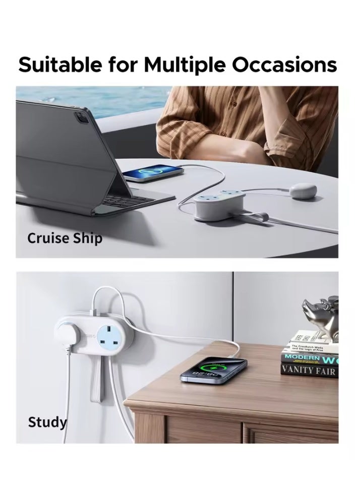 أوريكو مشترك كهرباء ORICO بقابس بريطاني، مزود بمنفذي تيار متردد (AC) ومنفذي USB ومنفذي Type-C، مع سلك تمديد بطول 1.6 متر - مثالي للسفر والتنقل. - Image 4
