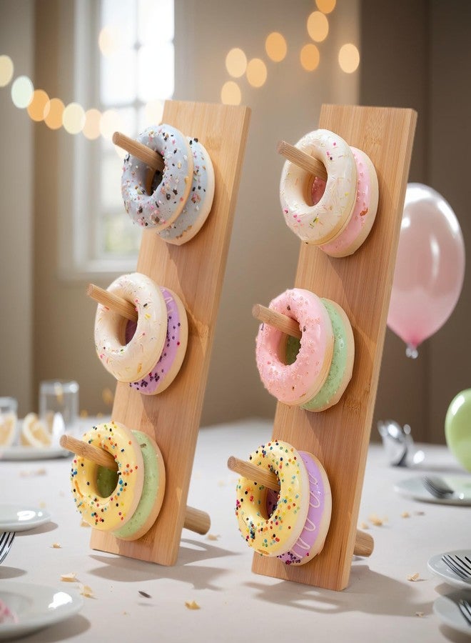 Aimto Donut Wall Stand Wooden Doughnut Display Stand Dessert Table Decoration for Party, Dessert Table,Birthday, Wedding, Baby Shower, Bridal Showers, Pack of 2（Bamboo） - Image 2