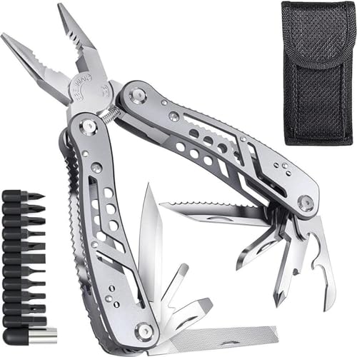 SKYTONE® 24 in 1 Multi-function Plier Tools Made of Stainless Steel with 11 Screwdriver bits with Safety Hook, Bottle Opener, Multifunction Pliers for Outdoor Backpacking & Gifting (24 In 1) - Image 1