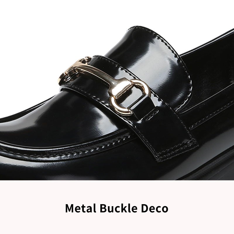 Vera Creation Women's Chunky Platform Loafers with Buckle Patent Leather Black Penny Loafers Fashion Office Work Business School Dressy Casual Shoes Comfortable Slip-on (Black+Gold Buckle Pro 8) - Image 4
