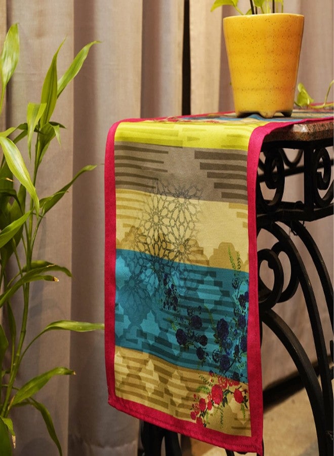 زيبا مفرش طاولة من مزيج القطن من زيبا وورلد، بنقشة زهور هندسية، مناسب لأربعة أو ستة أشخاص، مثالي لغرفة المعيشة أو غرفة الطعام | 30 سم × 210 سم؛ 12 بوصة × 84 بوصة - Image 1