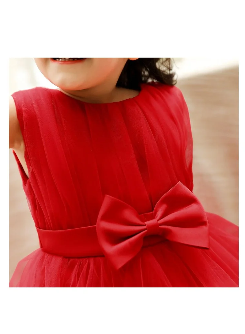 بيبي كلو Elegant red dress with frills and bow for girls