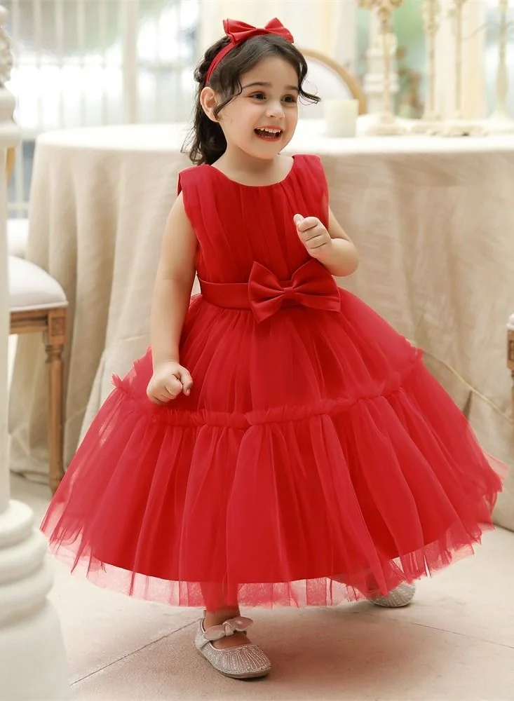 بيبي كلو Elegant red dress with frills and bow for girls