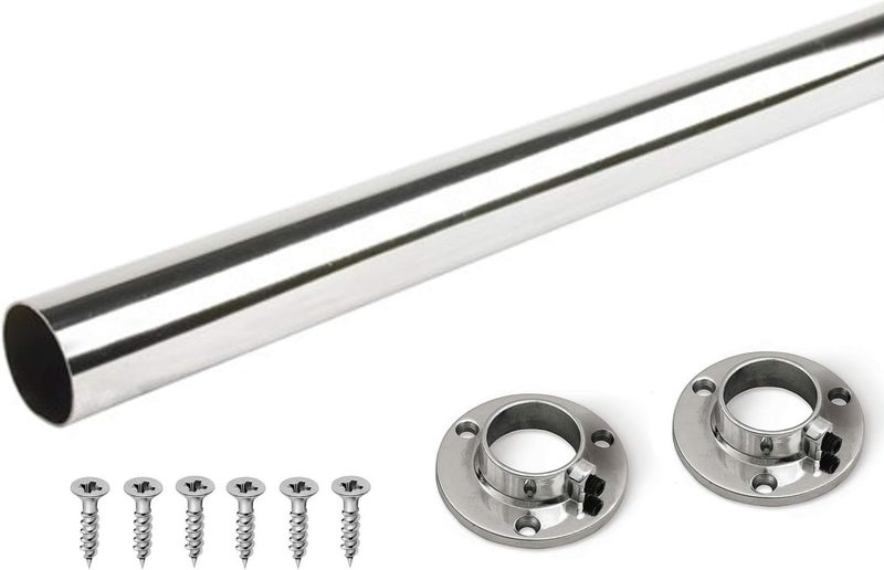 GTV Wardrobe Round Hanging Chrome Rail 25mm + End Supports in various sizes (795mm) - Image 1