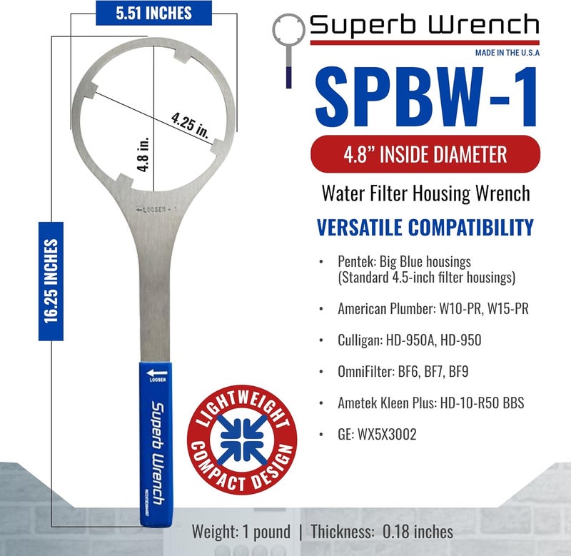 Superb Wrench SPBW-1 Heavy Duty Metal Water Filter Housing Wrench (4.8 inch Inside Diameter) - Image 5