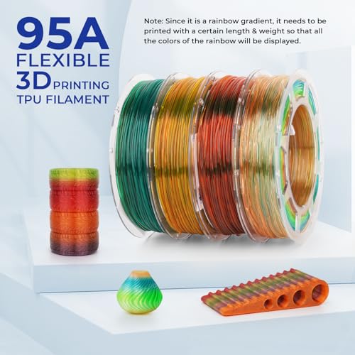AMOLEN TPU 3D Printer Filament Bundle, Transparent Multicolor Rainbow TPU 1.75mm, Color Change Flexible Soft TPU 3D Printing Filament Supports High Speed, 200gX4 Spools - Image 4