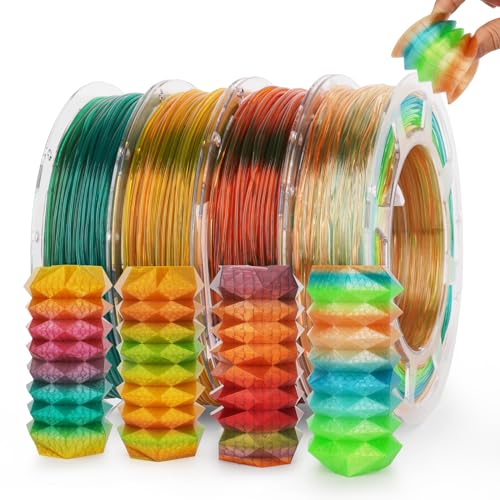 AMOLEN TPU 3D Printer Filament Bundle, Transparent Multicolor Rainbow TPU 1.75mm, Color Change Flexible Soft TPU 3D Printing Filament Supports High Speed, 200gX4 Spools - Image 1