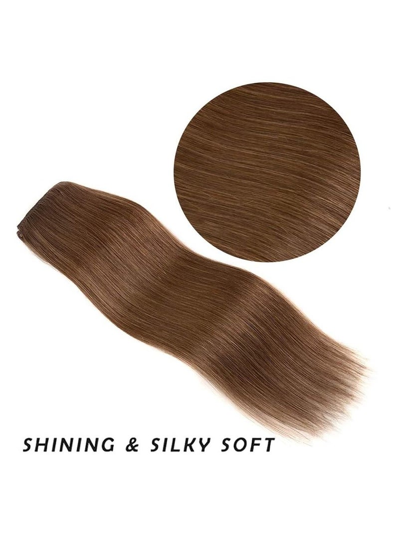 إستيل مشبك في وصلات الشعر شعر بشري ريمي للنساء مشبك شعر بشري طويل مستقيم حريري على وصلات 100 جرام 4 قطع بني رمادي - Image 4